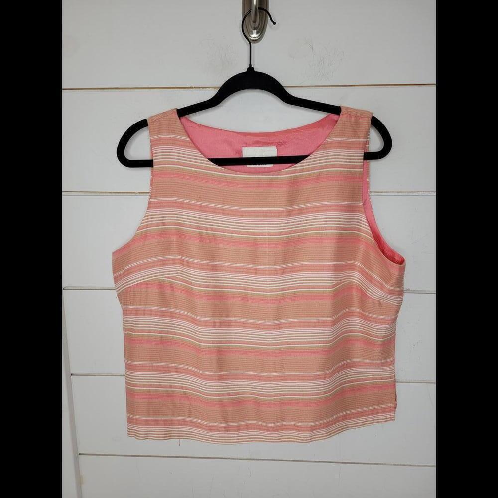 Vintage AGB Dress by Byer size 16 pink tan & white shell sleeveless top